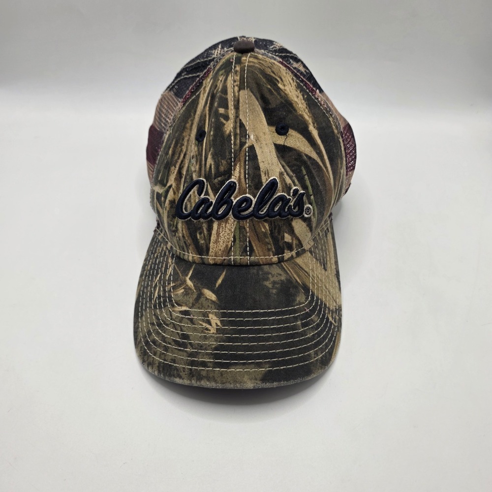 Cabelas Trucker Hat Camo American Flag Mesh Snapback Cap EST 1961 Hunting